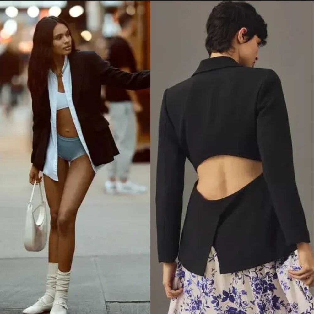 New Maeve Boudoir Back-Cutout Black Blazer - XS